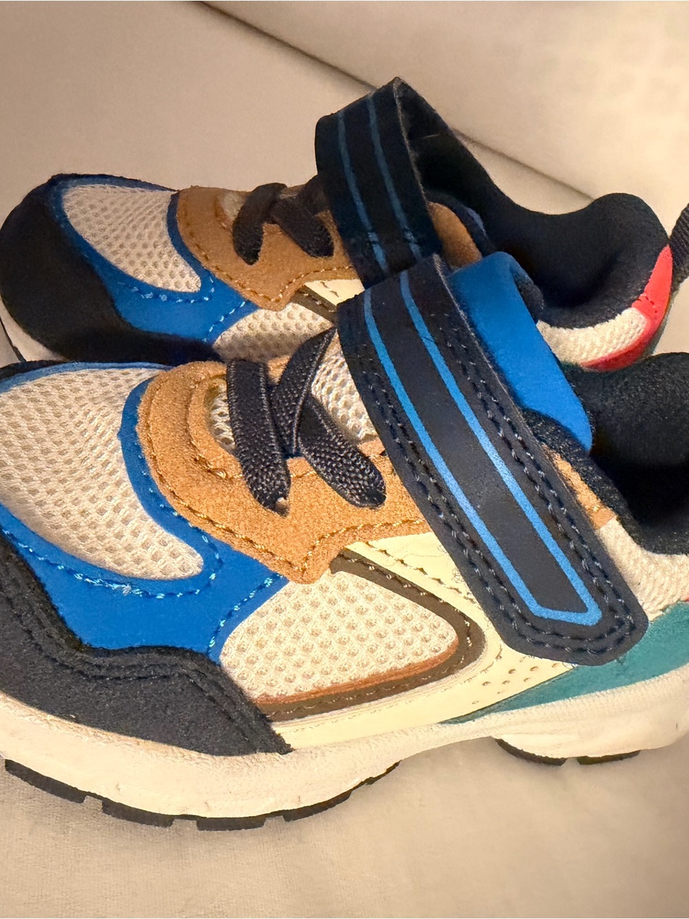 wonder nation Blue, Tan and Navy Kids Sneakers with Velcro Strap